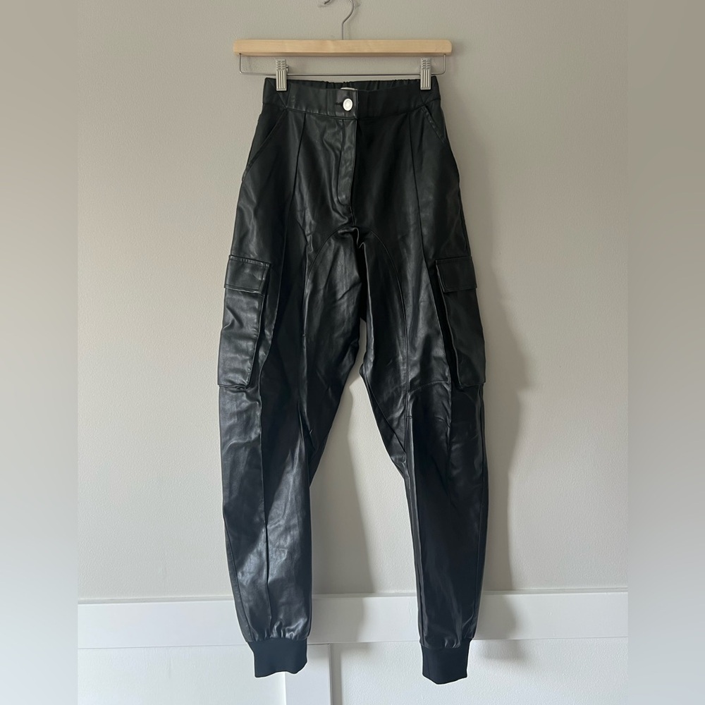 Mistress Rocks Faux Leather Cargo Jogger Pants | Black | XS